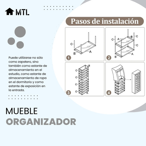 Zapatero Organizador Mtl Portatil Plegable 9 Estantes Color Gris Multiuso