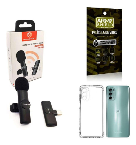 Kit Microfone Sem Fio + Capinha Motorola G62 E Película 3d