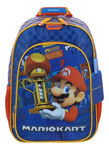 Mochila Mariokart Mario Bros Con Trofeo Estampado Con Porta Credencial Mb66412 Primaria Chenson