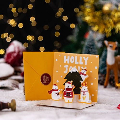 Imagem 4 de 10 de 6pcs Cartão De Natal 3d Pop Up Cartões Envelopes+adesivos