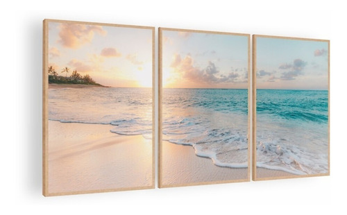 Imagen 1 de 5 de Cuadro Mural Triptico Paisaje Playa 126x60 Mdf