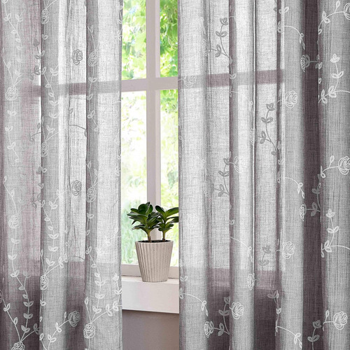 Cortinas Traslúcidas Con Estampado De Flores De Rosa Y Botán