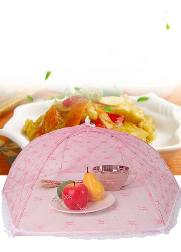 2 Fundas Protectoras Cubre Alimentos Plegable Malla 60cm Par Rosa Encaje