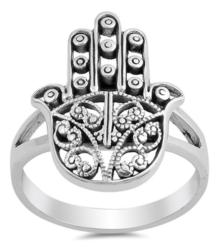 Anillo Hamsa De La Mano De Dios De Filigrana De Plata De Le.