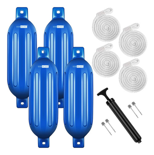 Kit 4 Defensas De Vinilo Para Barcos, Inflador Y Cuerdas