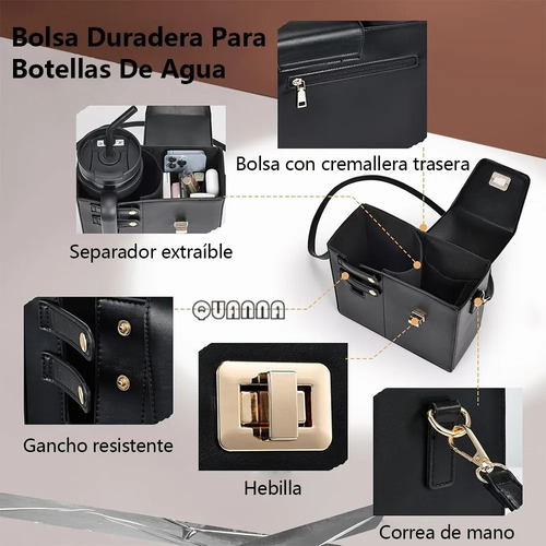 Quanna Termos Bolsa Portátil Cruzada Para Guardar Vasos De Agua Al Aire Libre, Portavasos Para Vaso Stanley Cup De 40 Oz, Portabotellas Con 2 Correas Ajustables Regal Negro