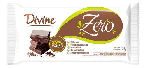Kit 05 Barras Chocolate 37% Cacau Zero Açúcar 100g Divine