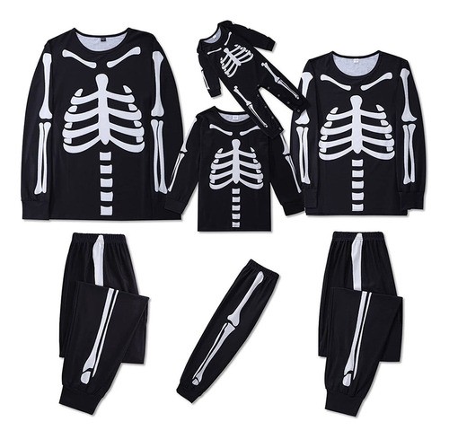 Conjunto De Pijamas Familiares Juego De Halloween- Esqueleto