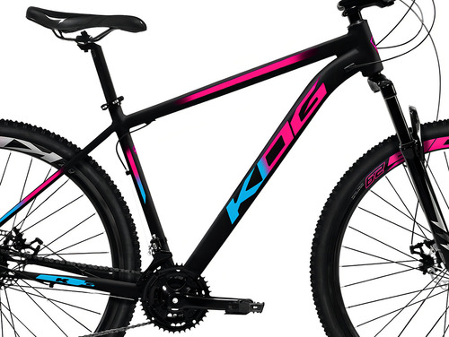 Bicicleta Aro 29 Mtb Kog Com Freios A Disco 21 Velocidades Cor Preto/rosa/azul