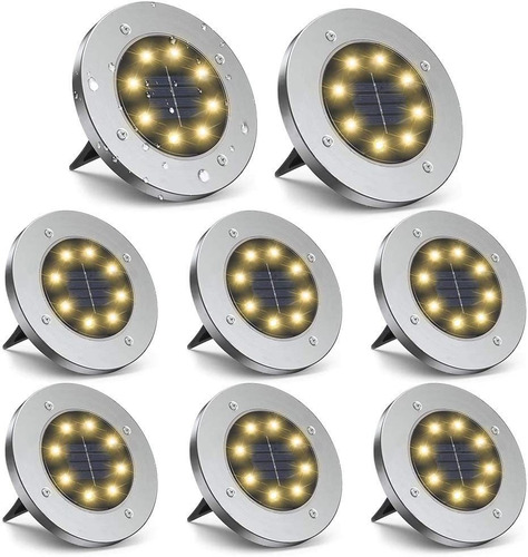 12piezas Luces Solares De Tierra Luces Jardín Luces De Disco
