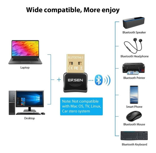 Imagen 3 de 5 de Adaptador Bluetooth V4.0 Usb Dongle Compatible Pc Notebook