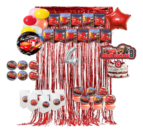 Globos Combo De Cars, Cortina,bolsitas, Para 10 Niños