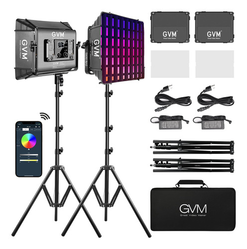 Gvm Kits De Iluminacion De Fotografia Rgb Con 2 Cajas De Luz