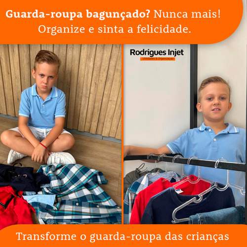 Cabide Infantil Acrilico Kit 100 Transparente Organizador Reforçado Rodrigues Injet