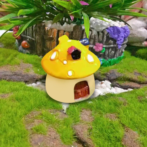 2 Encantadora Mini Casa De Setas, Figurita En Amarillo