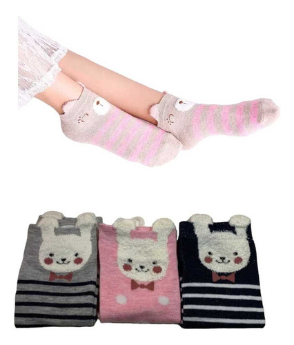 Calcetín Estampado De Animalitos Kawaii  Para Dama 3 Pares 