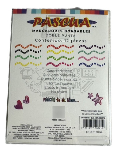 Marcadores Borrables Doble Punta 12 Pzs Pascua