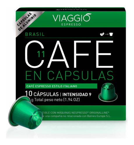 Caja x10 capsulas cafe brasil viaggio para nespresso aluminio