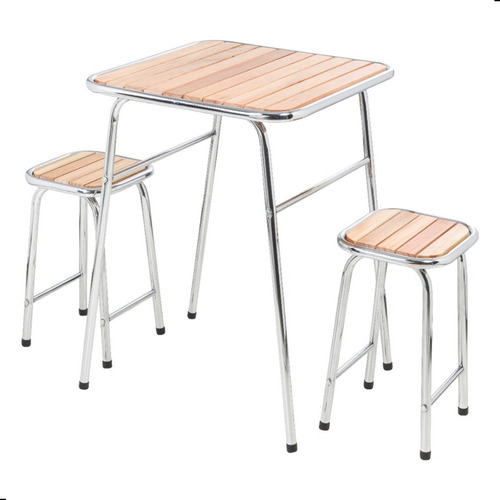 Conjunto De Mesa E 2 Bancos Cromado Para Varanda Gourmet Cor Cromada Desenho Do Tecido Das Cadeiras Liso