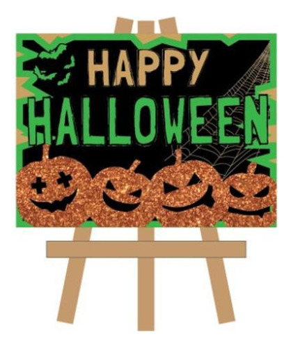 Lousa Happy Halloween Festa Eva Glitter E Mdf Decoração Mesa