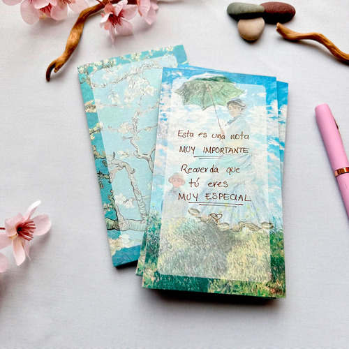 2 Block De Notas 50 Hojas Apuntes 17x9.5cm Monet Y Van Gogh
