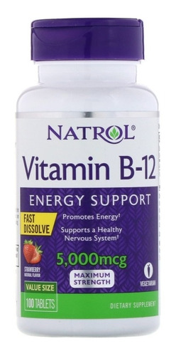 Vitamina B12 Sublingual 5000 Mcg 100tablets Importada Natrol Sabor Morango