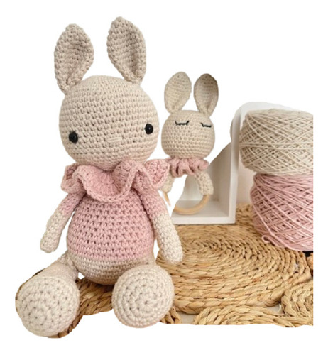 Set Nacimiento - Amigurumi Conejo Tejido Crochet + Sonajero