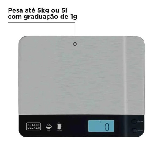 Imagem 2 de 6 de Balança Eletrônica De Cozinha Até 5kg Inox Blackdecker Bc500