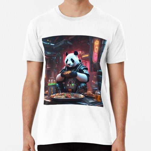 Remera Cyborg Panda Disfrutando De Su Comida Algodon Premium