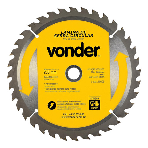 Lamina Serra Circular Widea 9.1/4 X 30mm 36d - Vonder Cor Cinza