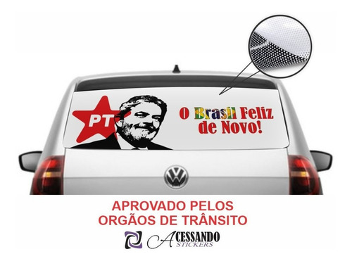 Imagem 2 de 7 de Adesivo Perfurado Vidro Traseiro Carro Lula 2022 Pt Pickup 2