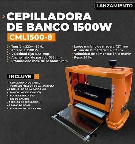 Imagen 2 de 2 de Cepillo Electrico Banco Cepilladora 1500w Lusqtoff Madera