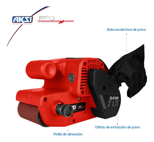 Lijadora De Banda 900w Aksi Uso Profesional Color Rojo Frecuencia 127 V