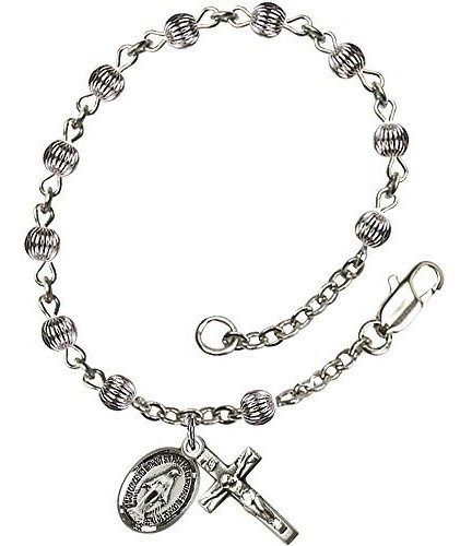 Pulsera Rosario De Plata Esterlina Con Crucifijo - 4mm