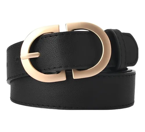Cinto Fino Couro Pu Liso Fivela Oval De Metal Feminino 105cm