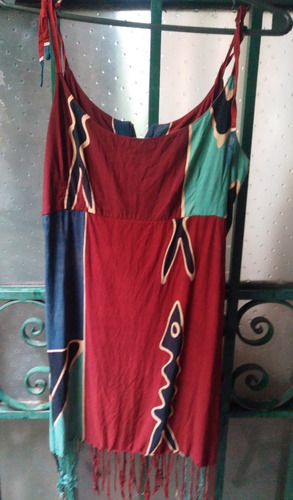 Vestido Solero Playero Fibrana Con Flecos