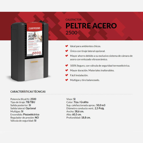 Imagen 2 de 7 de Calefactor Coppens 2500 Tb S Izquierda Peltre Acero Multigas