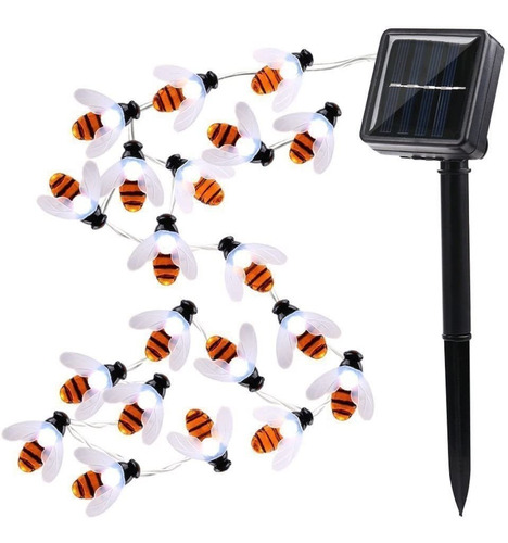 Cadena de luces solares brillantes con forma de abeja de 30 LED para decoración