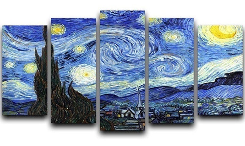 5 Cuadros Decorativos Noche Estrellada Artistico Canvas 