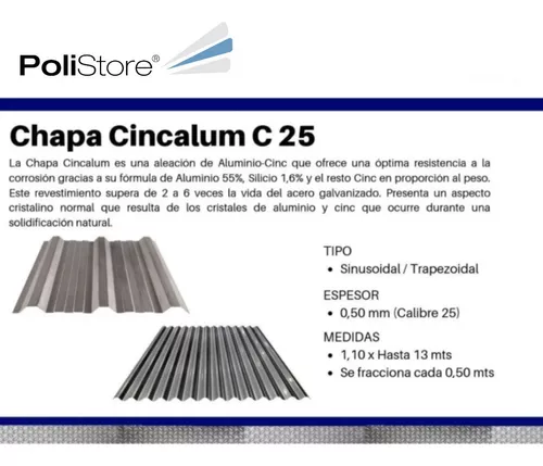 Chapa Acanalada Sinusoidal Galvanizada C-25