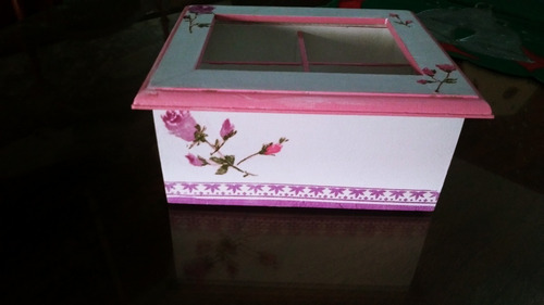 Caja De Té 4 Divisiones Decorada Decoupage Pintada A Mano