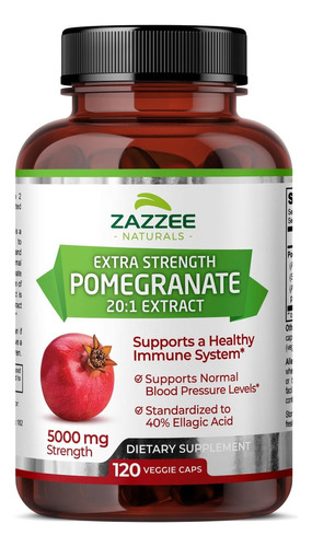 Zazzee Extra Pomegranate 5000mg Granada Antioxidante 120 Cáp Sabor Sin Sabor