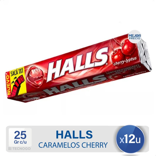 Caramelos Halls Cherry Duros Caja X12- Mejor Precio