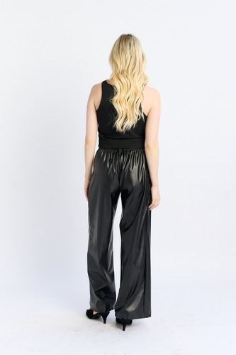 Pantalon Mujer Simil Cuero Ancho Recto Engomado Dia Noche