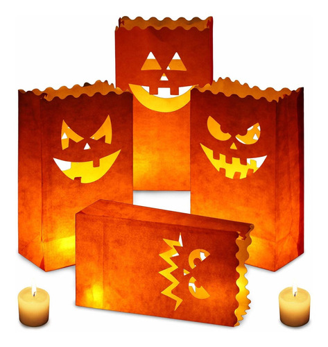 20 Bolsa Luminosa Papel Forma Calabaza Para Decoracion