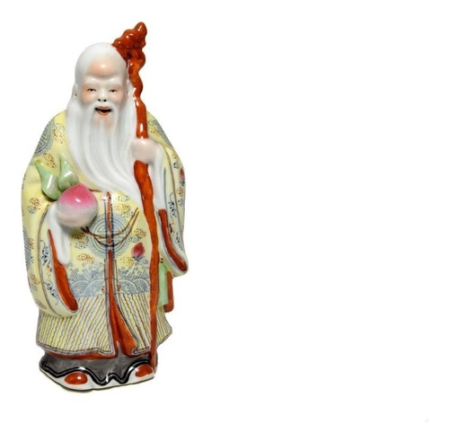 Escultura Chinesa Monge Cajado E Fruta Em Porcelana 