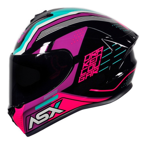 Capacete Asx Draken Cougar Violeta / Pink + Viseira Fumê Tamanho do capacete 60/L