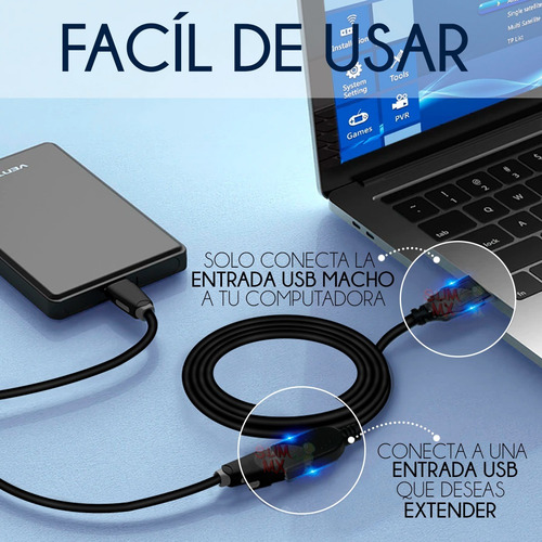 Cable Extension Usb 3.0 Macho Hembra 1 Metro Super Speed 5gb Color Negro