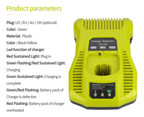 Dual Chemistry Intelliport Cargador Para Todos Ryobi 12v-18v