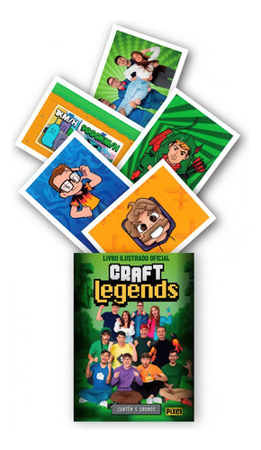 Kit Álbum Oficial Craft Legends + 10 Envelopes De Figurinhas (50 Cromos) Minecraft | Editora Pixel
